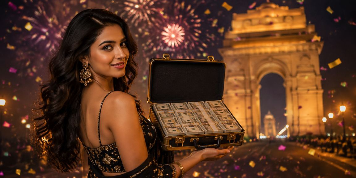 Young Indian model registering on betting platform near India Gate